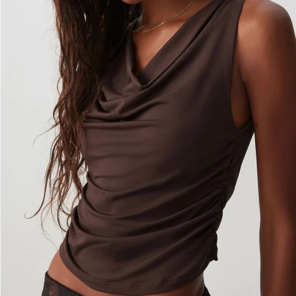 NWT SWS Brown Cowl Neck Sleeveless Top